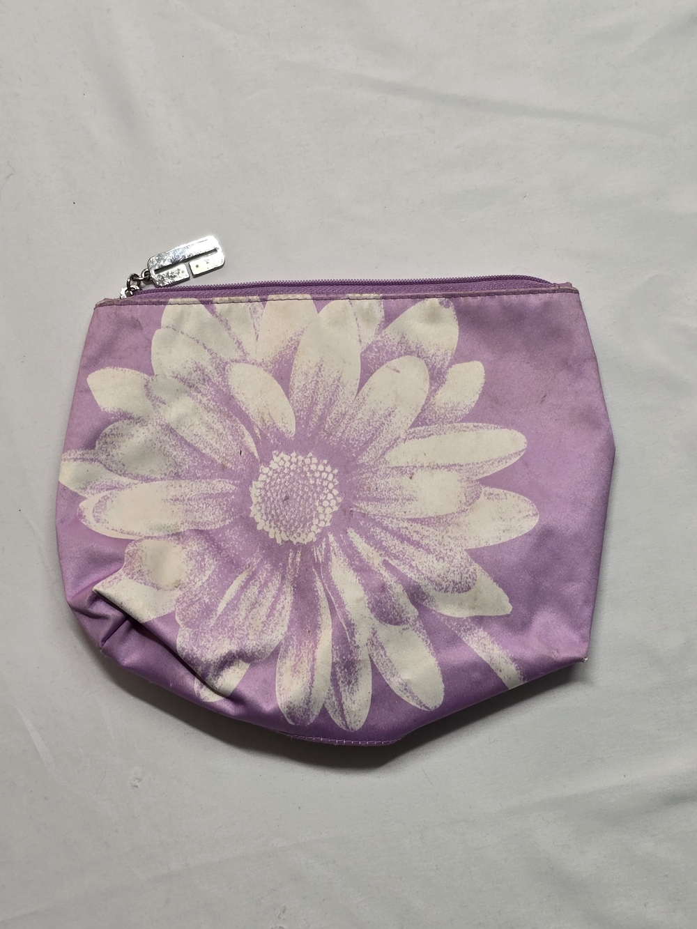 Clinique Purple White Floral Daisy Cosmetic Pouch Makeup Bag